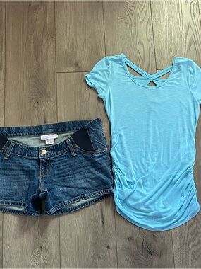 Jessica Simpson Maternity XS Top and Isabel Maternity Size 2 Denim Shorts Outfit